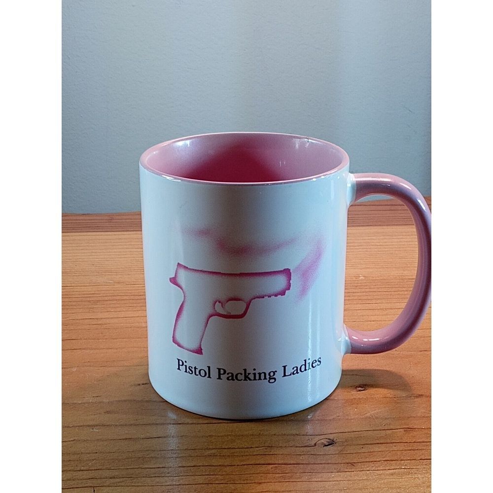 Pistol Packing Ladies Pink‎ & White Coffee Mug Cup  🔫🔫🔫☕☕☕